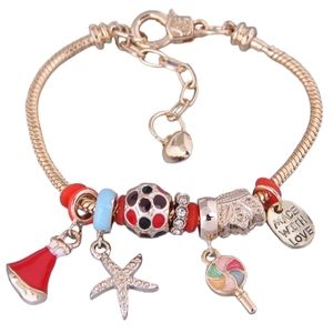 Charm Bracelet Red & Gold Tone With Starfish Lollipop Dress